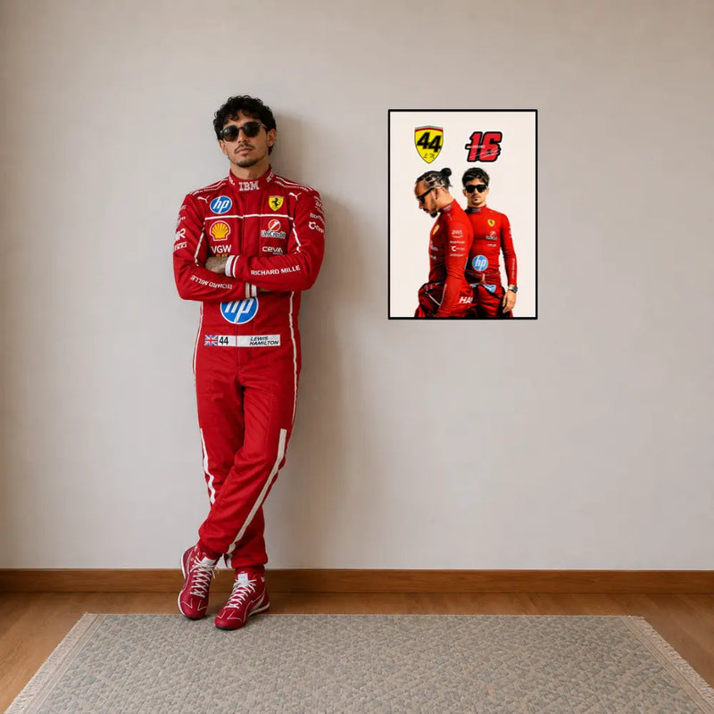 44 × 16 – Racing Icons LED Frame | A2 Lewis Hamilton & Charles Leclerc Ferrari design